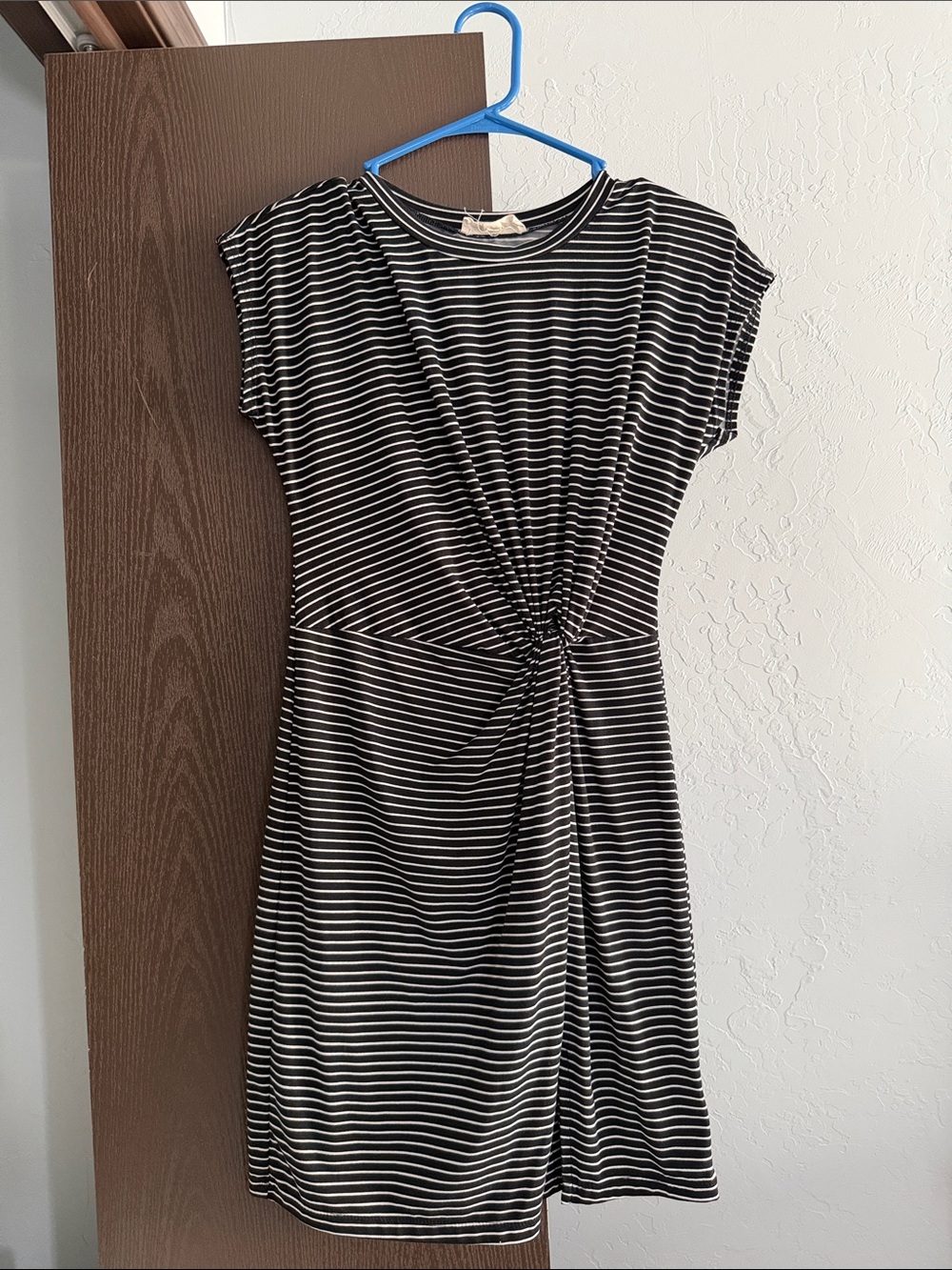 Black & White Striped Twist-Waist Midi Dress